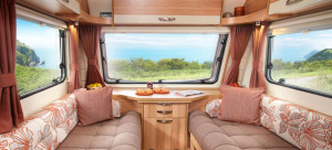 A morning seaside view from the interior of the dazzling caravan that you could buy at our place